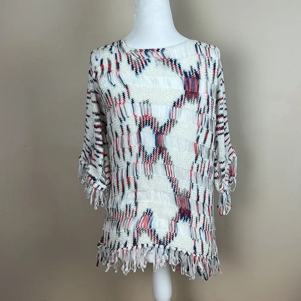 Bacci Baciano White Knit Fringe Swim Cover-Up Women's Size Medium